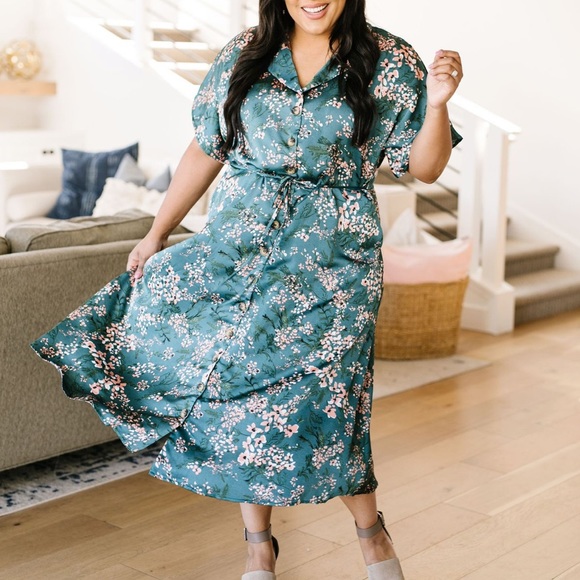 Dash of Pink | Dresses | Cherry Blossom Delight Button Down Midi Dress ...